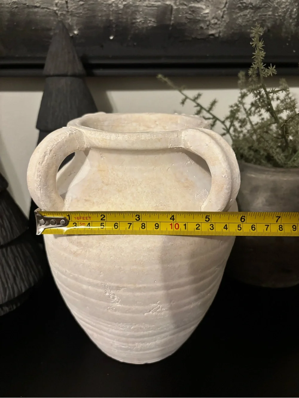 Neutral White Vintage Style Ceramic Four Handled Vase-Small